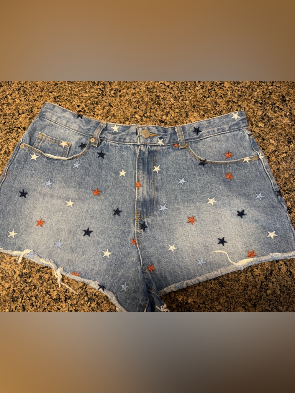 Will Ship Same Day Denim Star Embroidered High-Waist Women's Shorts